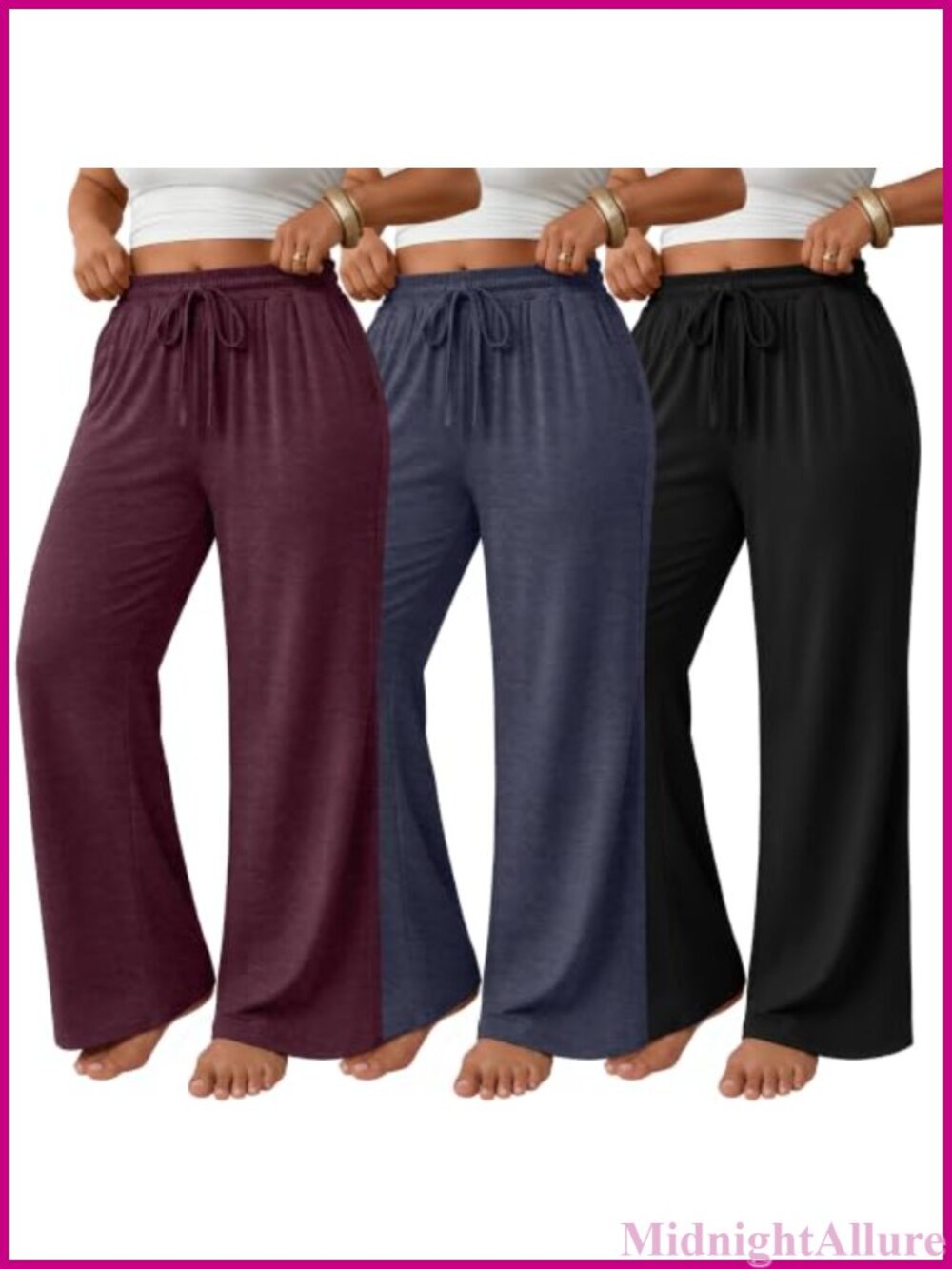 Wide Leg Plus Size Sweatpants Lounge Pants Pockets 3 Pack Polyester Spandex
